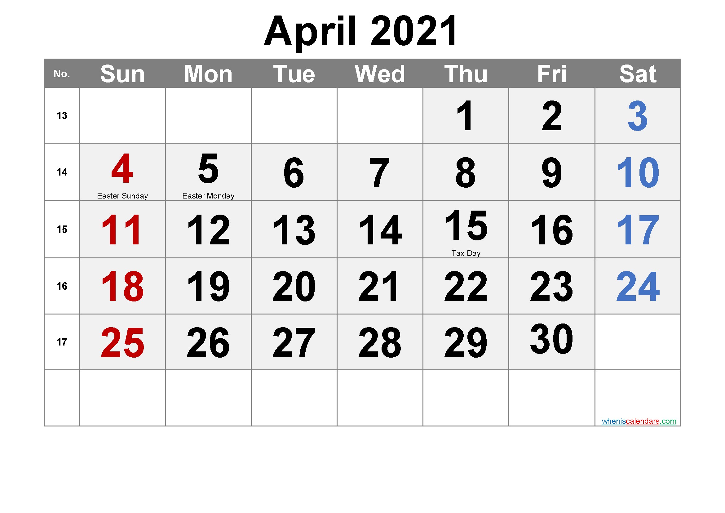 Printable April 2021 Calendar PDF Template