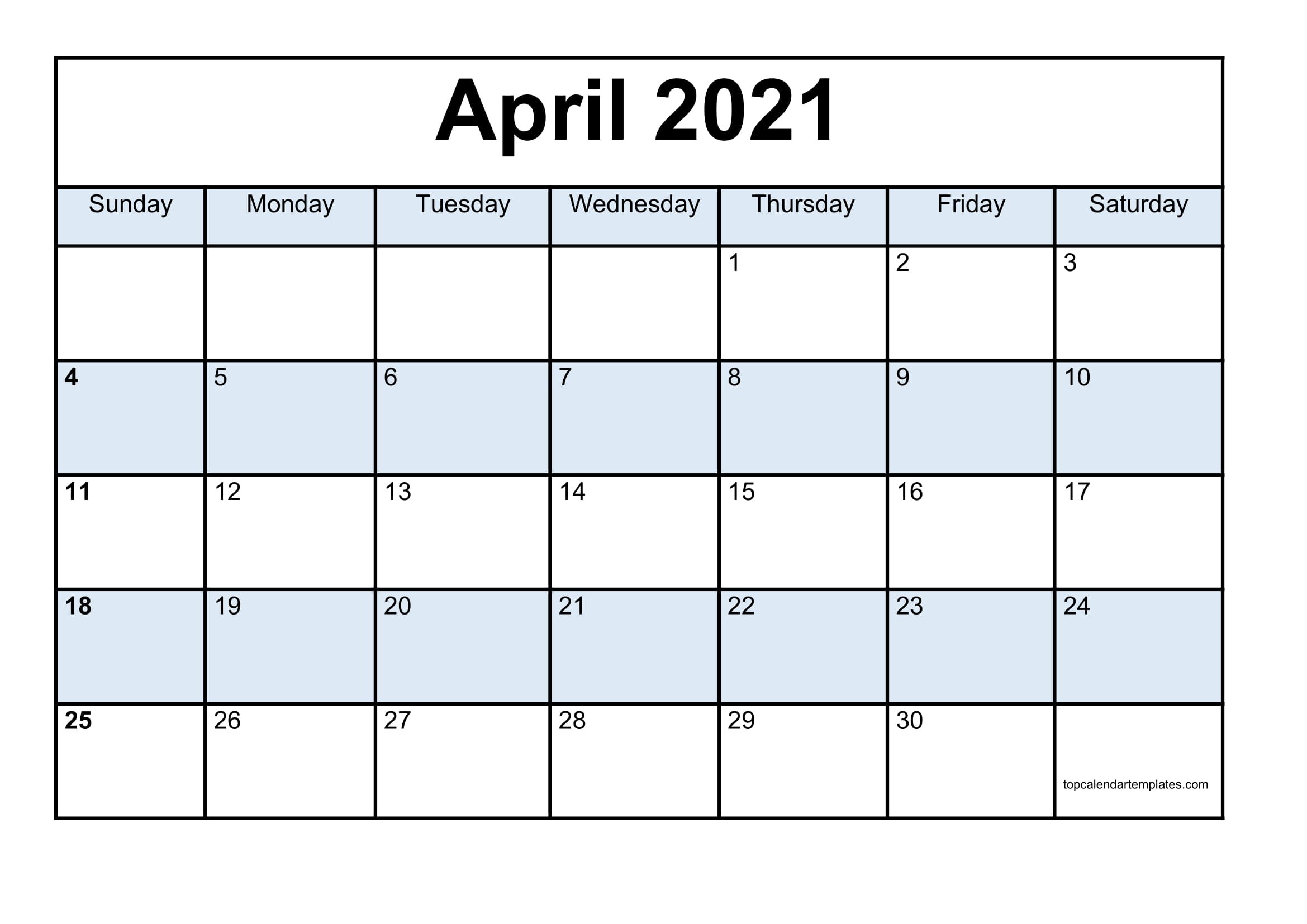 Free April 2021 Calendar Printable Blank Templates