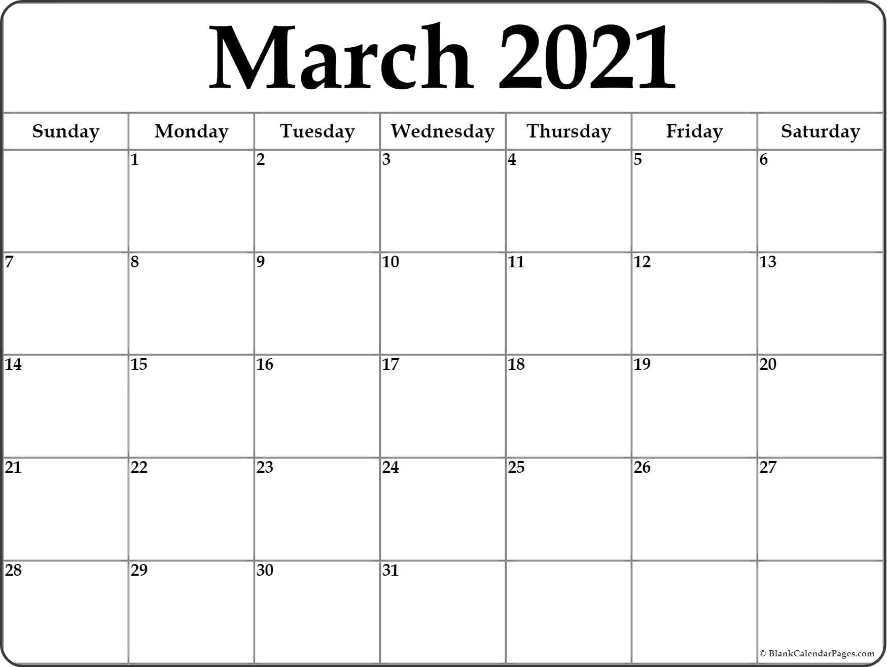 Free March 2021 Calendar Printable Blank Templates