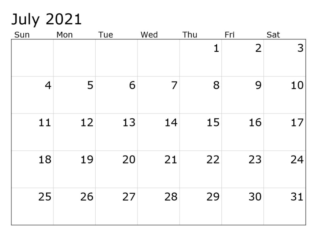 blank calendar july 2021 pdf