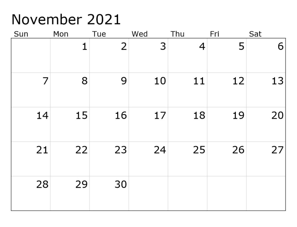 blank calendar november 2021 pdf