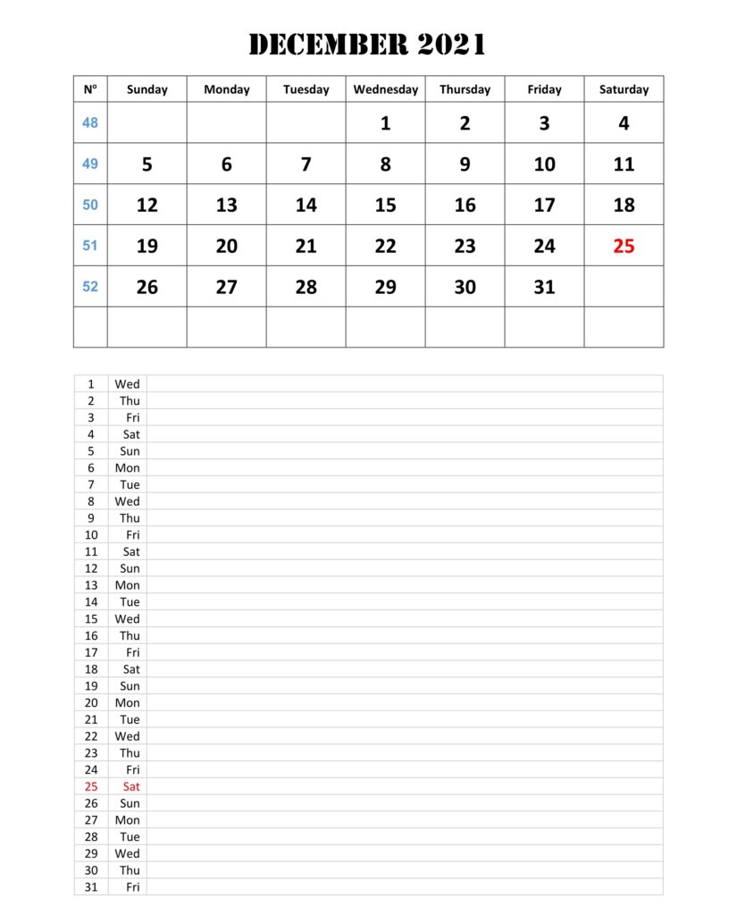 december 2021 calendar notes on bottom pdf