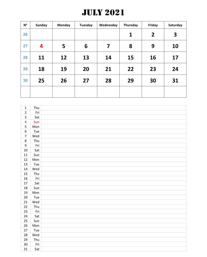 july 2021 calendar notes on bottom pdf