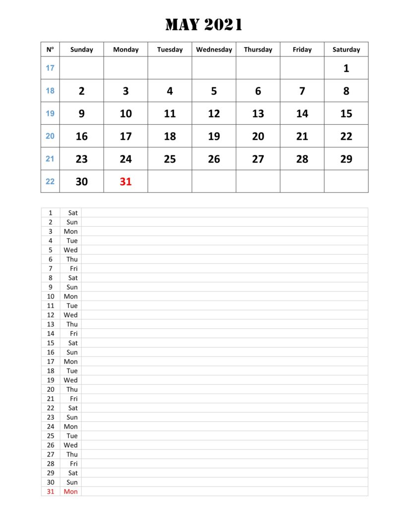 may 2021 calendar notes on bottom pdf